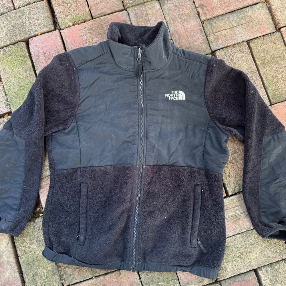 The North Face Girls Large Denali Fleece Jacket Black Full Zip Mock Neck L 14/16